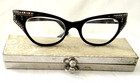 Vintage Black Framed FRANCE CAT EYE w/ Borealis Stones Eyeglasses  w/ Retro Case — photo 1