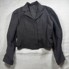 Black Cropped Jacket Womens Medium Tailored Peplum Button Front Blazer 70s 80s