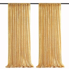 2 Panels 2x8FT Gold Sequin Backdrop Curtains for Wedding Party Decorations