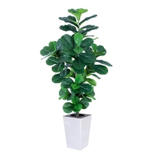 Fiddle Leaf Fig Tree, 5ft Tall Fake Silk Tree in White Planter, Faux Floor Pl...
