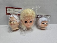 NOS Vintage Doll Heads Blonde Pink Bow Blue Wink Eye Mrs. Claus Apple Head Grann
