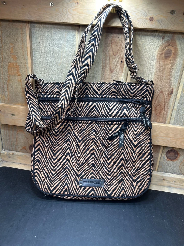 Vera Bradley Zebra Print Quilted Crossbody Bag With Multiple Zipper Pockets