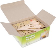 Disposable Wooden Spoons Paper Wrapped Pack of 100-6.5" Spoons 100 ,