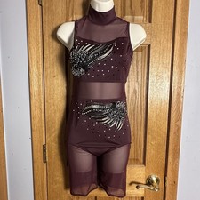 Balera Customized Burgundy Mesh Insert Bike Short Unitard Dance Costume 14425 SA