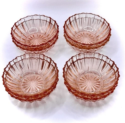 Vintage Anchor Hocking Pink Depression Glass 4 in Bowls Set Of Eight [933]