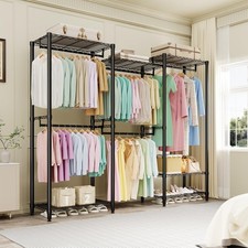 GRAVEE Heavy Duty Portable Clothes Rack with 5 Hanging Rods Shelves Organizer