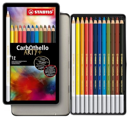 STABILO CarbOthello Metal Box of 12 Colours - Chalk-Pastel Coloured Pencil
