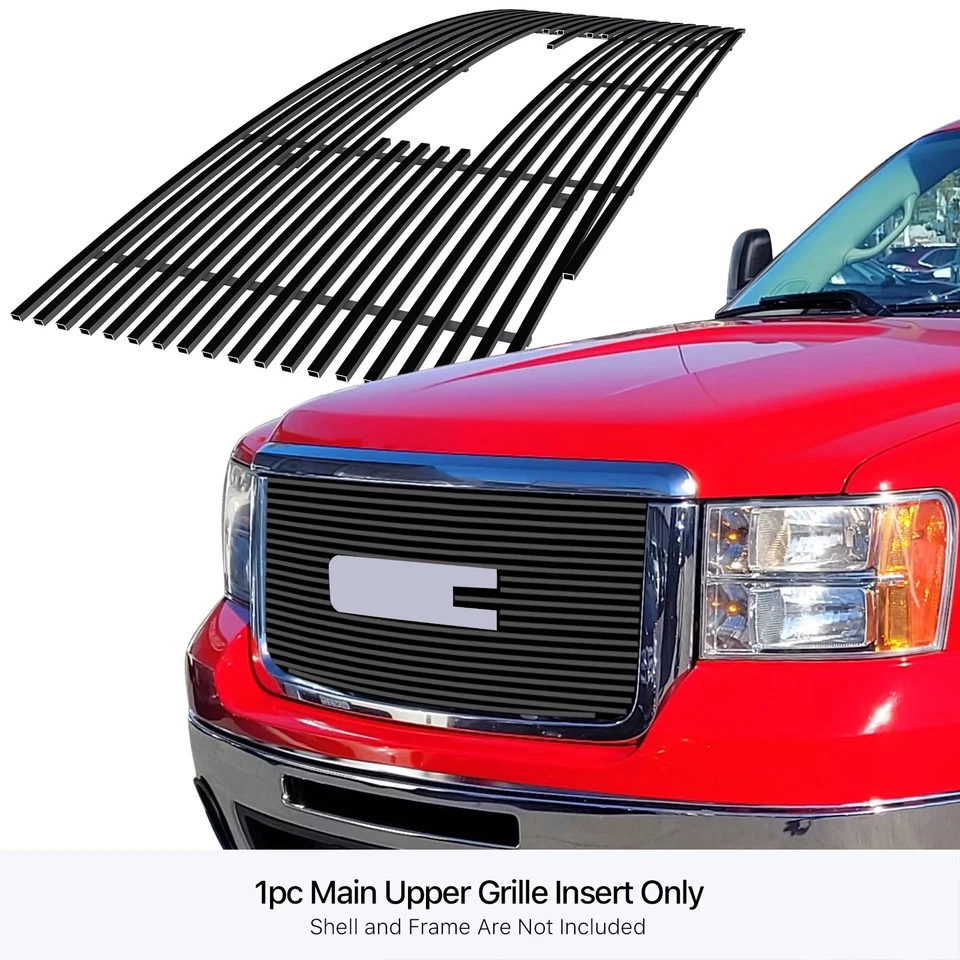 Se adapta a 07-10 GMC Sierra 2500/3500 HD Logo Mostrar parte superior negro Billet parrilla inserto Foto 3 de 4