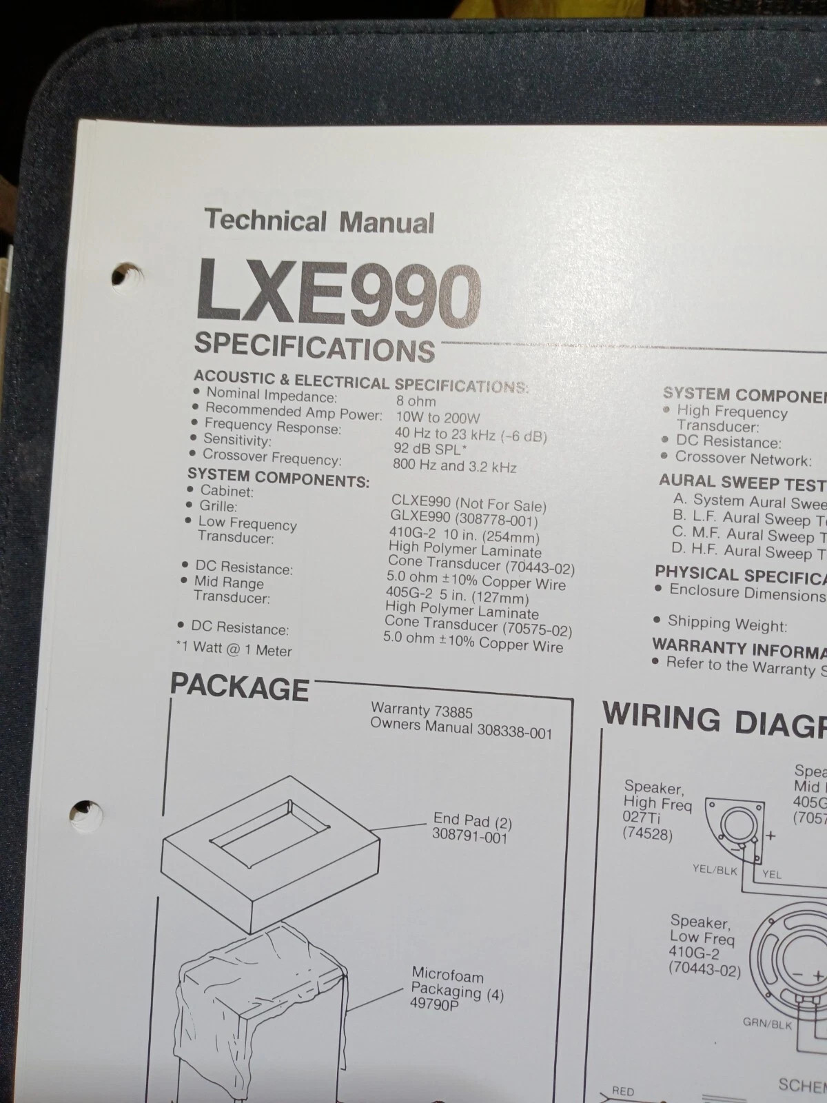 JBL LXE990 Speakers Specifications Schematic Service Manual Original