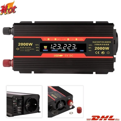 MARKENLOS Auto 1500W 2000W Spannungswandler 12V auf 220V Wechselrichter mit 2USB LCD
