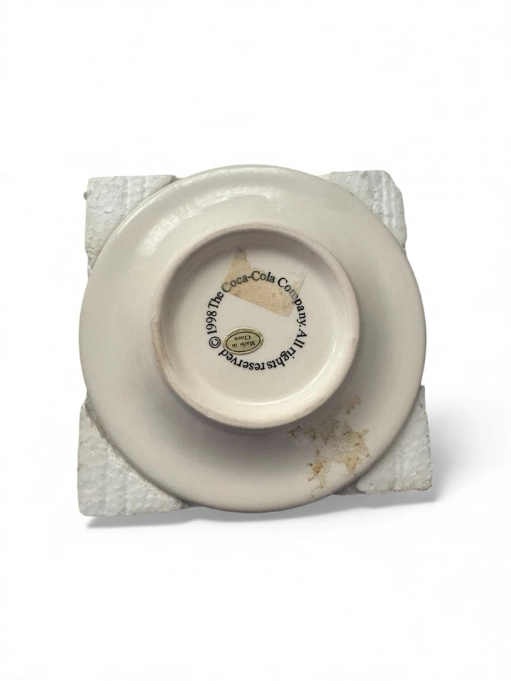 Taza de té y platillo de cerámica victoriana vintage 1998 Coca-Cola galleta barril Foto 4 de 4