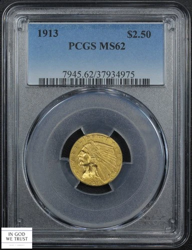1913 $2.50 Indian Head Gold Quarter Eagle PCGS MS 62