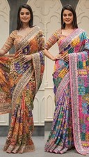 Saree blouse bollywood party wear indian Pakistani sari mirror work wedding desi