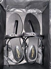 Saint Laurent Black Rhinestone Buckle Strappy Leather Sandals EU 38 Women