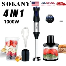 Immersion Blender Handheld Electric Mixer Stainless Steel With Titanium Blades