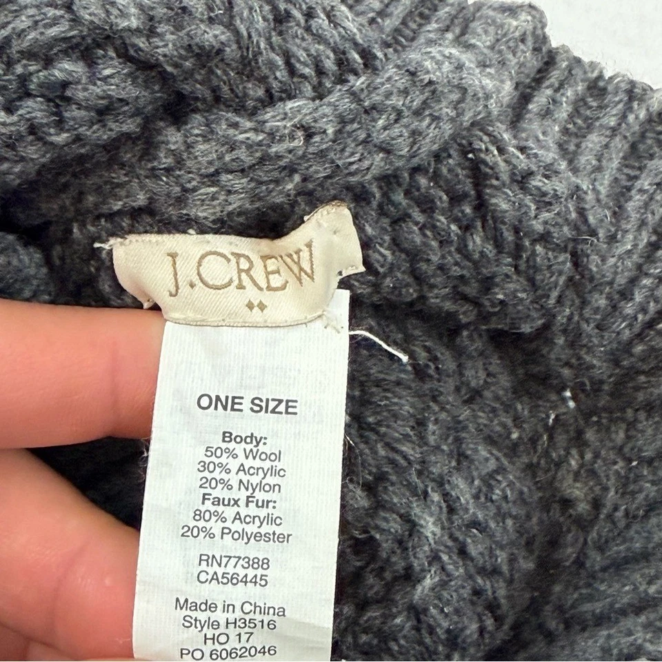 Gorro de lana tejido con cable gris J.Crew talla única invierno cálido grueso tejido Foto 3 de 4