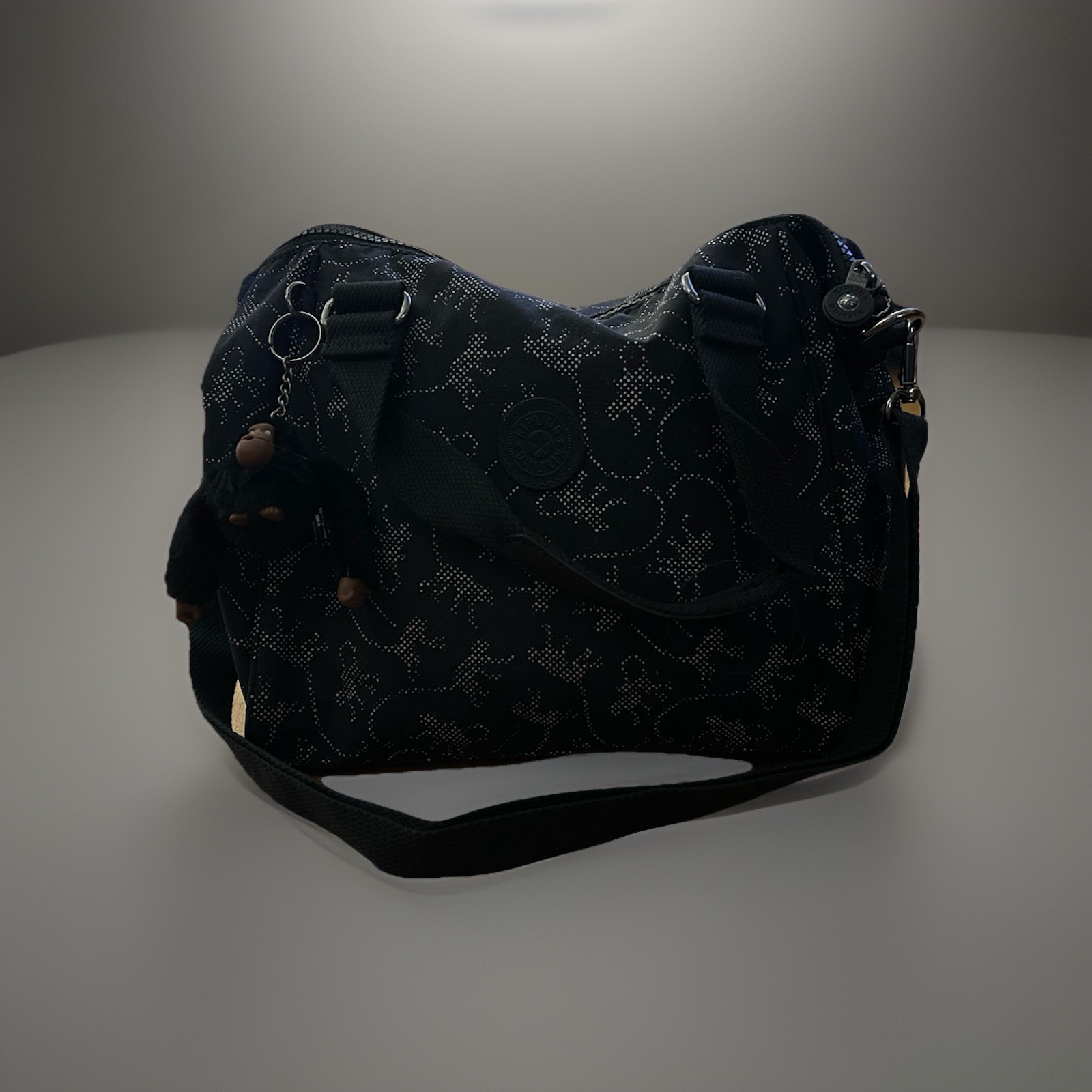 Kipling Black Rare Patterned Nylon Crossbody Shou… - image 1