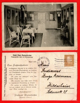 Oberbayern Partenkirchen 1931 Hotel Post Eingangshalle Lese- u. Schreibzimmer AK - Bild 1 von 3