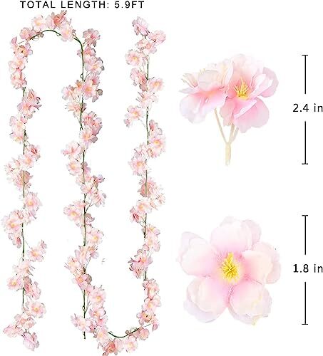 Cherry Blossom Garland Artificial Cherry Flower Vines 10 Pack Hanging Silk - Picture 7 of 7