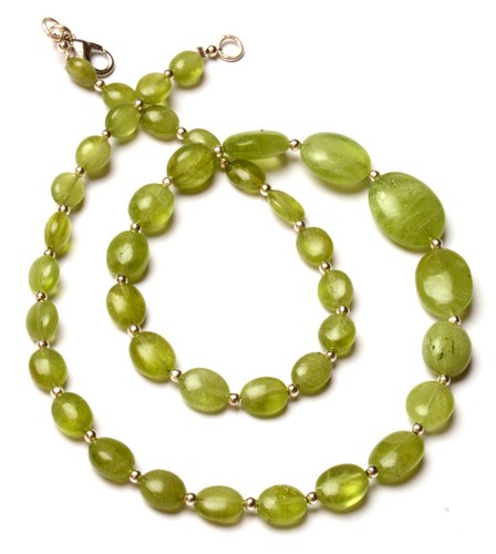 Natural Peridot Gemstone 6 to 16 mm Size Smooth Oval Nugget Beads 18" Necklace - Picture 3 of 7