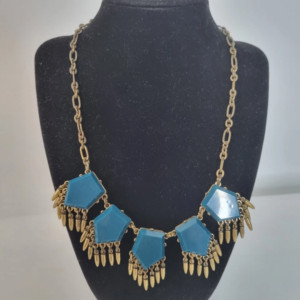 Lot 2 J. Crew Fashion Statement Necklace Brass Gold Colorful Tourquise Boho - Image 4 of 4