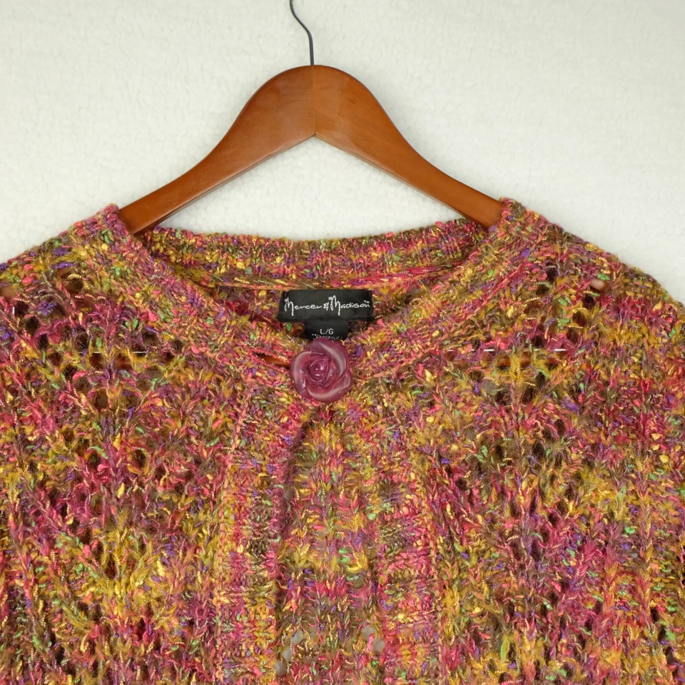 Mercer & Madison Womens Sweater Large Purple Green Mohair Open Lightweight - Image 2 of 4