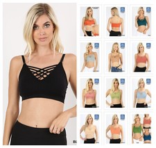  SEAMLESS V LATTICE CAGE STRAPPY PADDED BRALETTE TANK CROP CAMI TOP S-3X