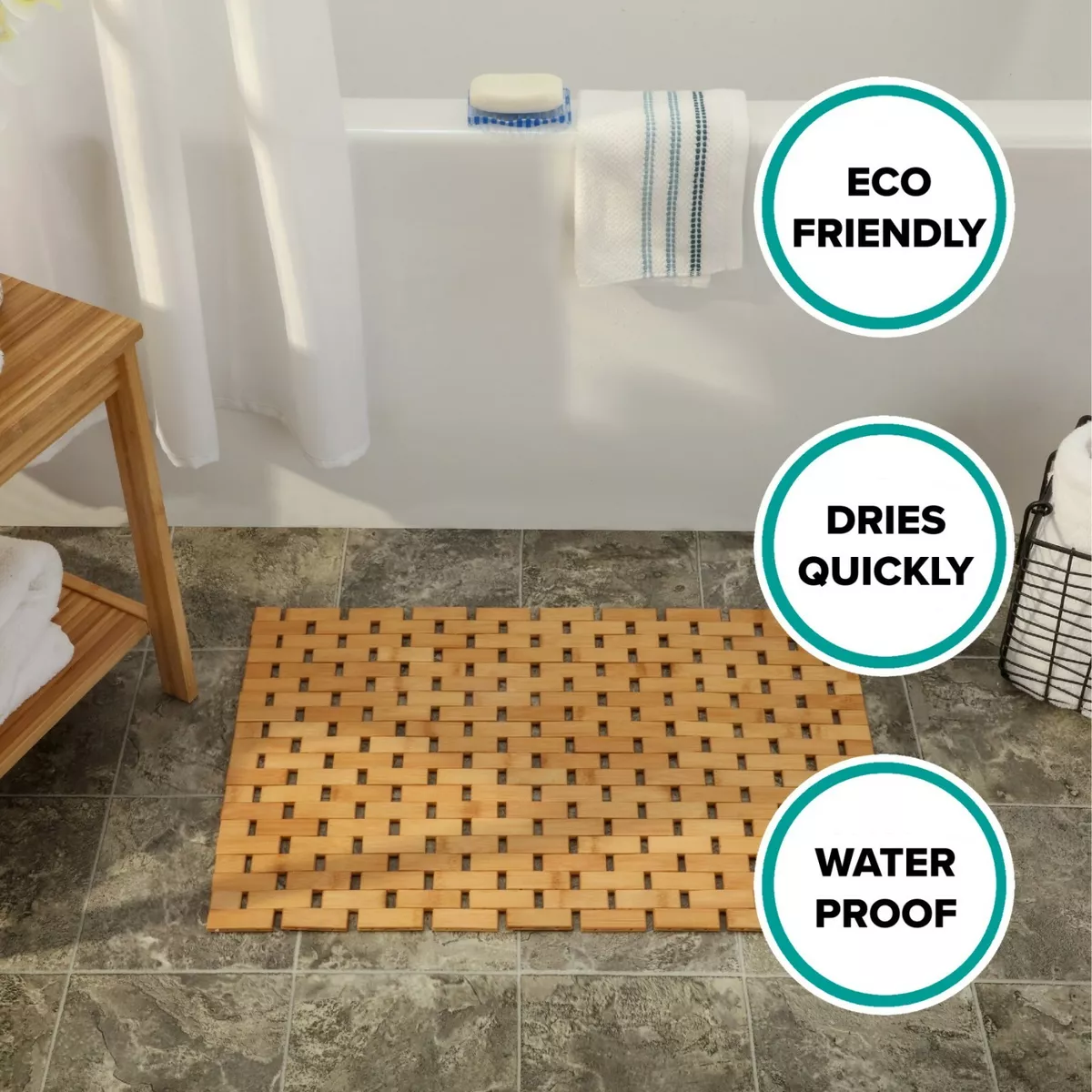 Wooden Bamboo Bath Shower Mat Creates Spa Like Experience 24.75