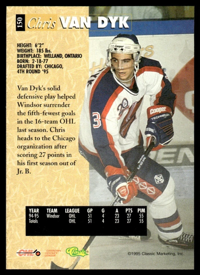 1995-96 Classic 5-Sport #150 Chris Van Dyk Rookie Chicago Blackhawks - Image 2 of 2