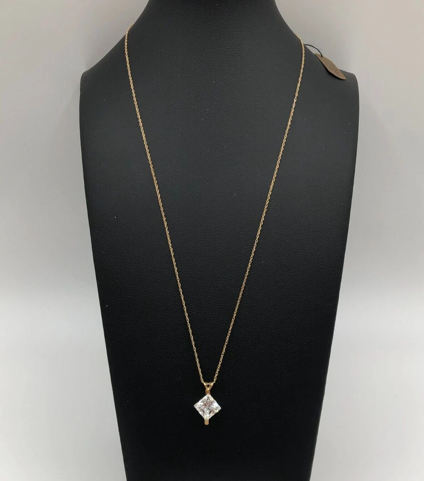 Colgante Diamonique Diamonique Corte Princesa Circonita Cúbica Diamante Cadena Amarilla 14k 16" De Colección Foto 3 de 4