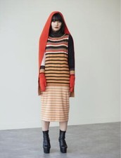 Uniqlo Marni Knit Dress Sleeveless S(US XS) Striped Dark Brown Merino Blend New