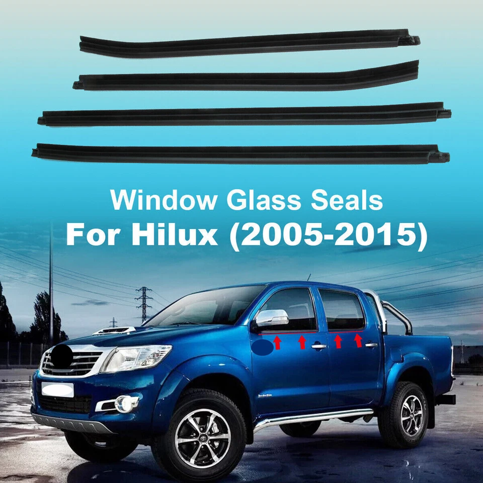 4 sellos de vidrio para ventana tira climática de 4 puertas para Toyota Hilux 2004-2015 negro Foto 3 de 4