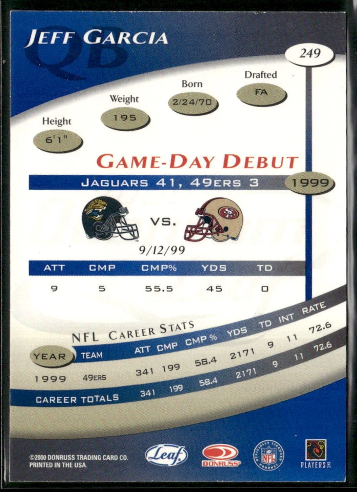 2000 Quantum Leaf #249 Jeff Garcia - Image 2 of 2