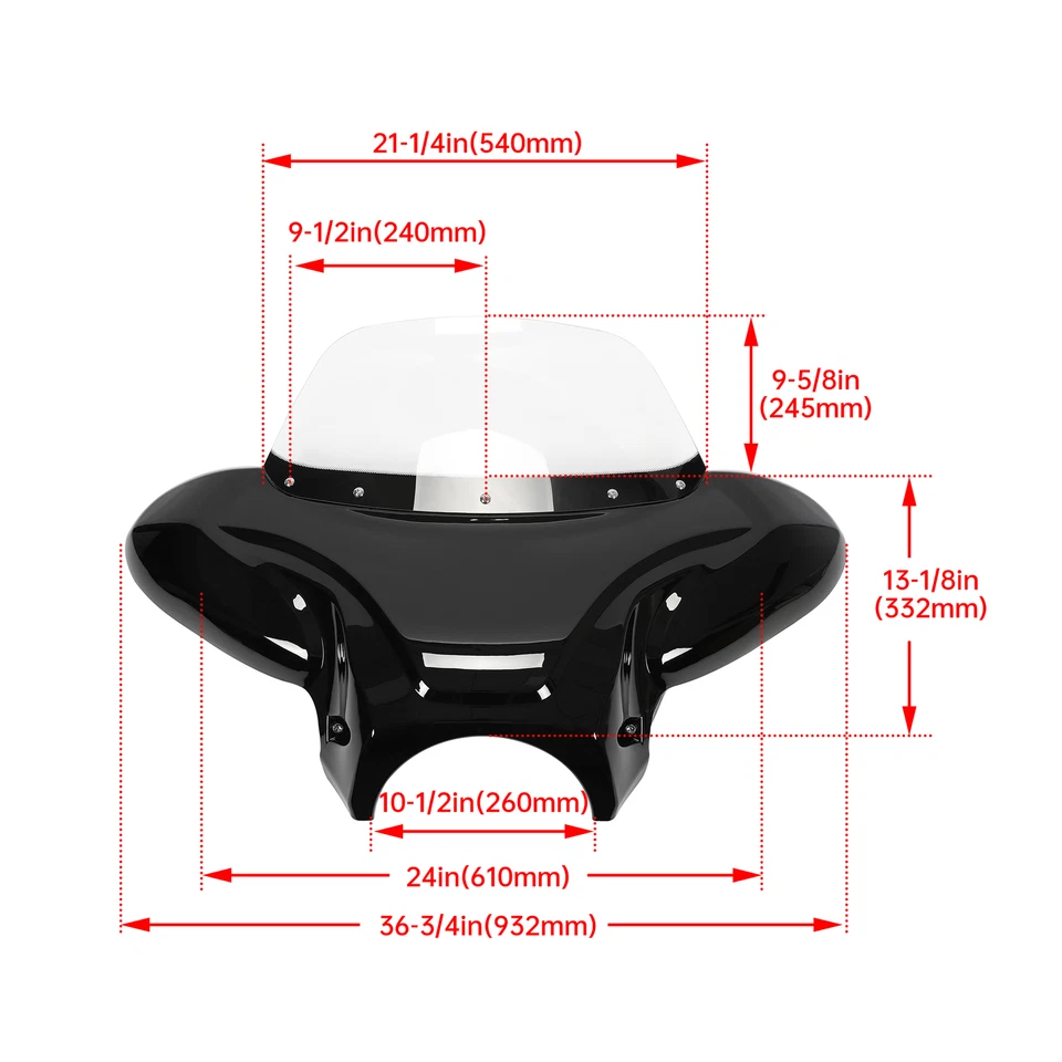 For Harley Yamaha Honda Motorcycle Front Batwing Fairing Windshield w/Bracket - Image 2 of 4