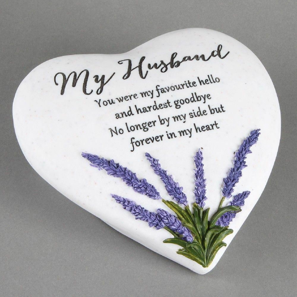 Husband Graveside Thoughts of You Lavender Memorial Heart Stone Plaque, Ornament