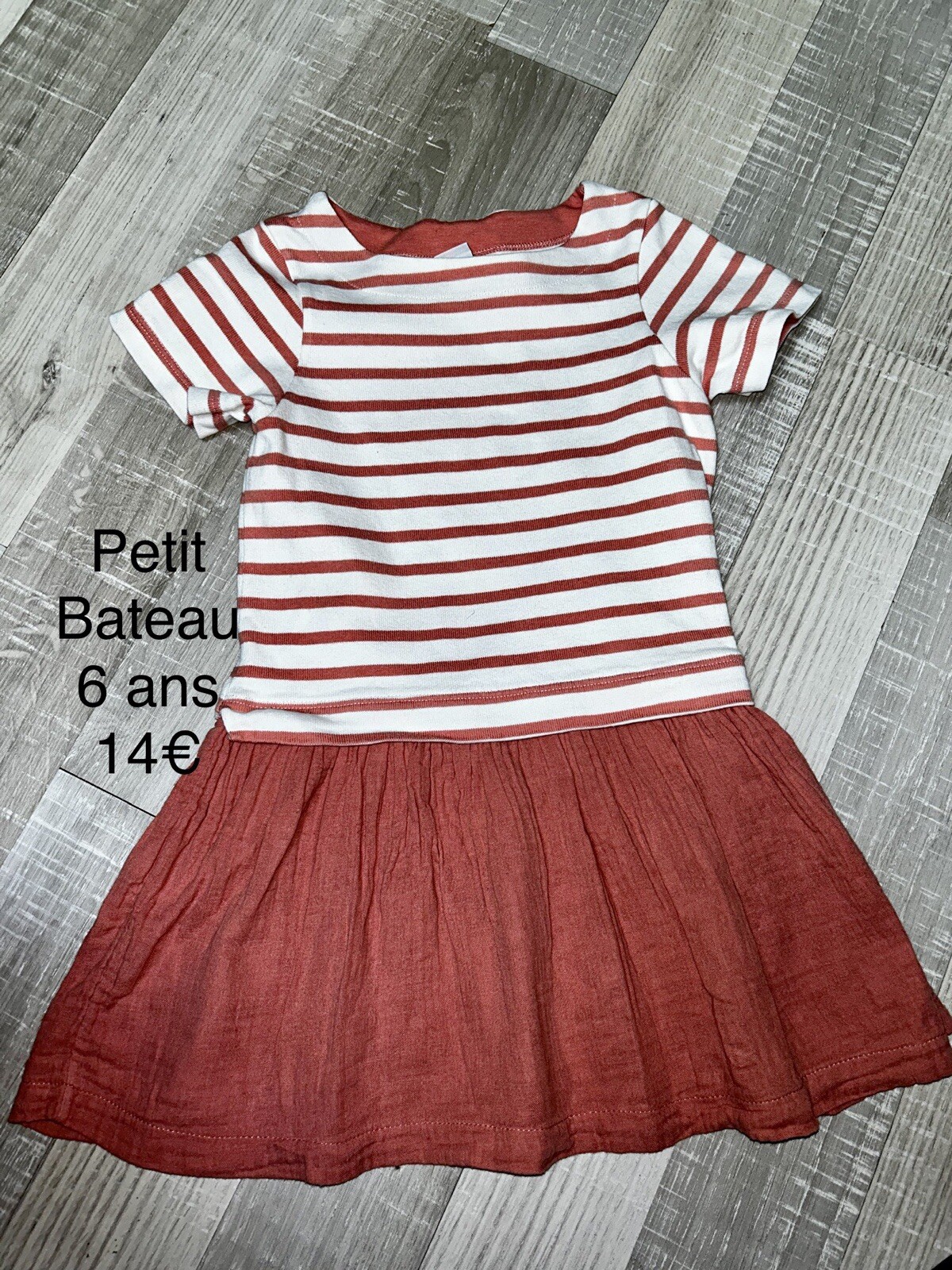 PETIT BATEAU 6 ANS FILLE / Robe Été COTON PECHE HAUT RAYE MARIN