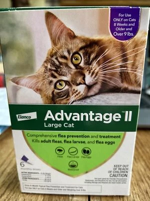 Advantage II Cat Purple (9+ lbs 6 doses Repels & Kills Fleas, Ticks,