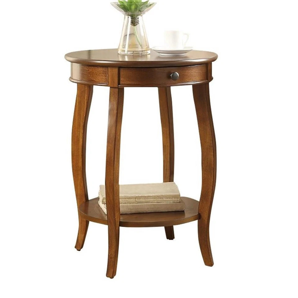 ACME Alysa Wooden Round End Table with Bottom Shelf in Walnut - Image 3 of 4