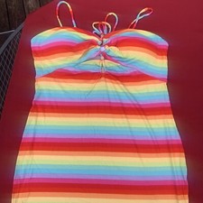NEW Juniors Plus Madden NYC XXXL Rainbow Colorful Cutout Dress Ribbed Knit Tunic