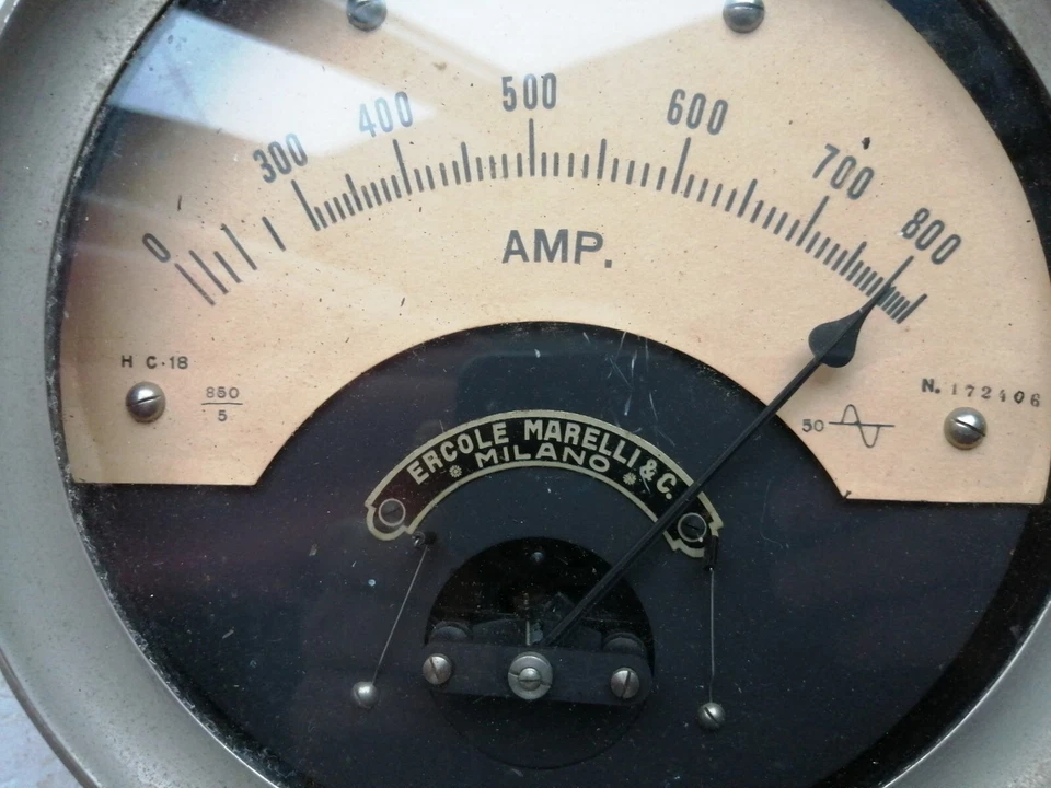 AR - Ancien gros ampèremètre déco INDUS loft Vintage 22cm de Diamètre  - Photo 4/4