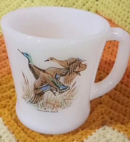 Vintage Fire King Game Birds Coffee Mug with D Handle Mallard Duck Oven Ware 33