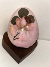 Mid Century MCM Vintage Pink Lusterware Ceramic 3D Egg Roses Poppy Flowers 60s