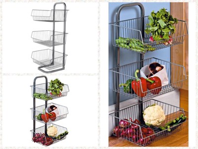 3 Tier Metal Vegetable Fruit Storage Rack Stand Basket Kitchen