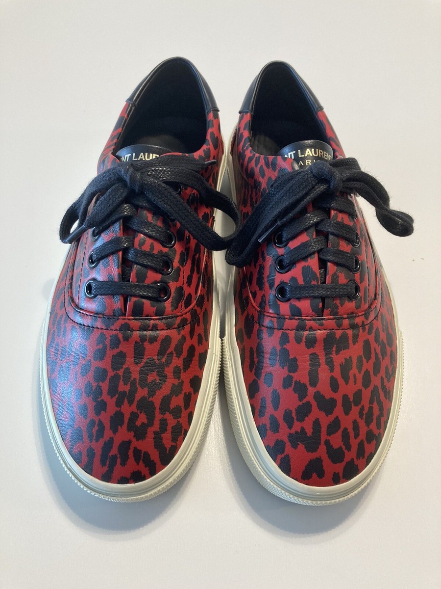 Saint Laurent Skate 20 'Baby Cat' Leather Lace Up Sneakers Red