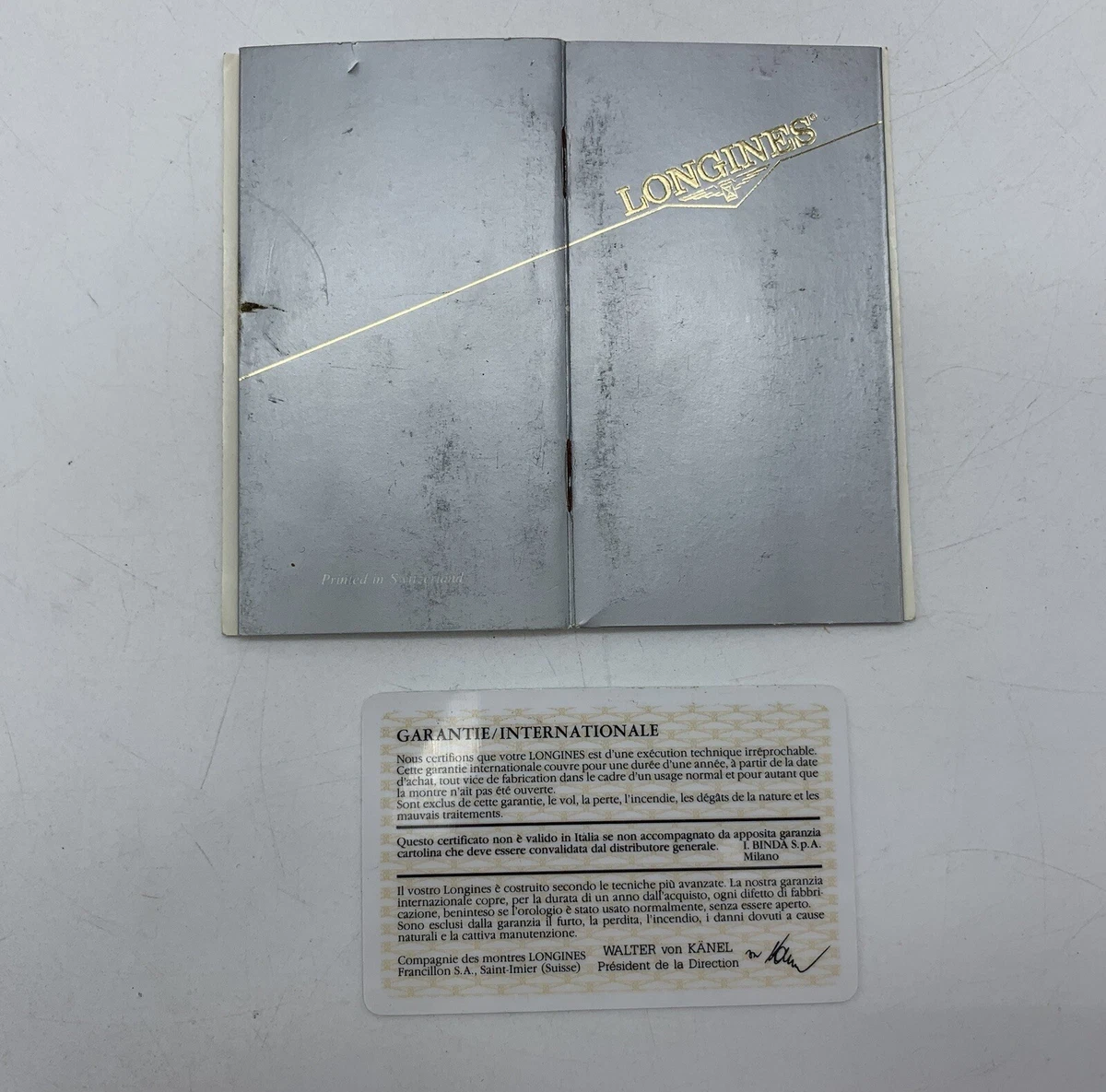 Tarjeta vintage Longines de los años 80' sin rellenar certificado de origen