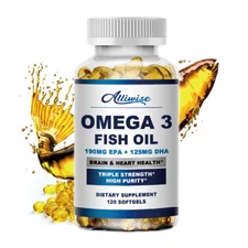 Omega 3 Fish Oil Capsules 3x Strength EPA & DHA, Highest Potency 120 Softgels
