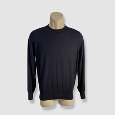 795 Brunello Cucinelli Men Blue Wool Cashmere Crewneck Sweater Size 46