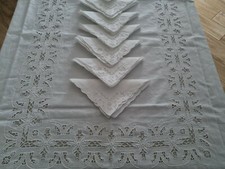 Rich pure linen tablecloth x12 with carved hand embroidery