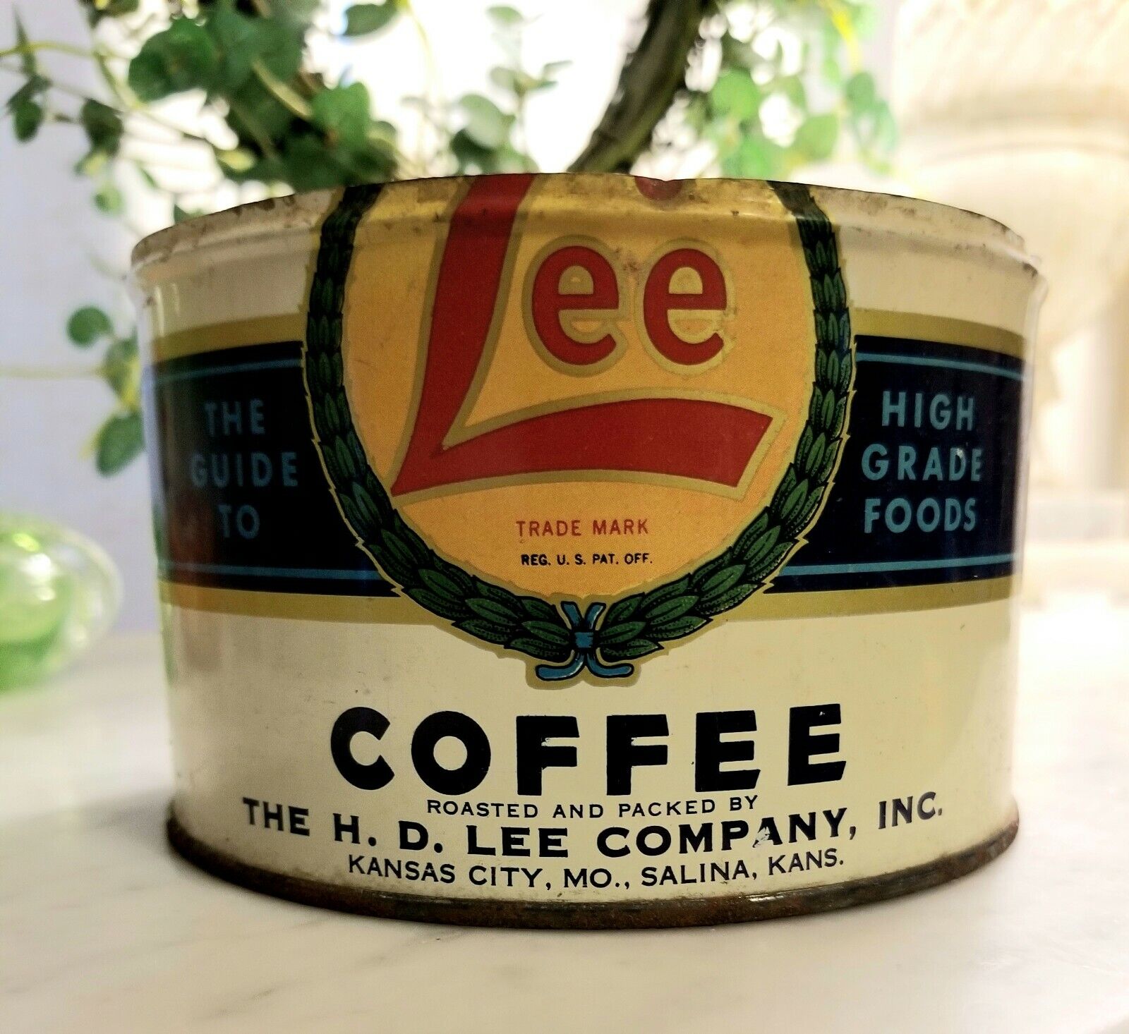 Rare 1930's H.D. LEE Coffee Tin / Can KC, MO & Salina Ks - no lid