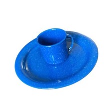 Cinsa Azul De Colección 2 Piezas Esmalte Campamento: 1 Plato, 1 Taza, Juego de Vajilla NUEVO